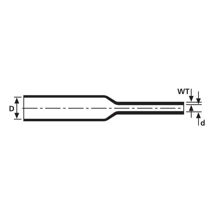 Heatshrink LVR 50.8/26mm White Diagram: Technical drawing of a heat shrink tube with dimensions D, d, and WT.