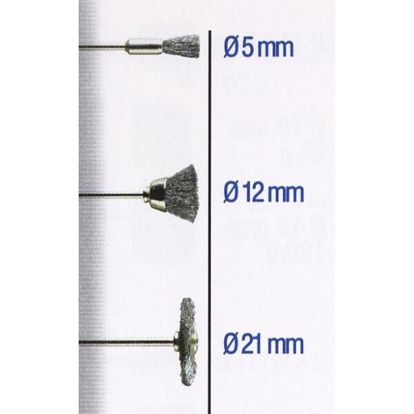 Steel Brushes Set: 5mm, 12mm, 21mm Wire Brushes for Rust Removal, Cleaning - 3 Pcs