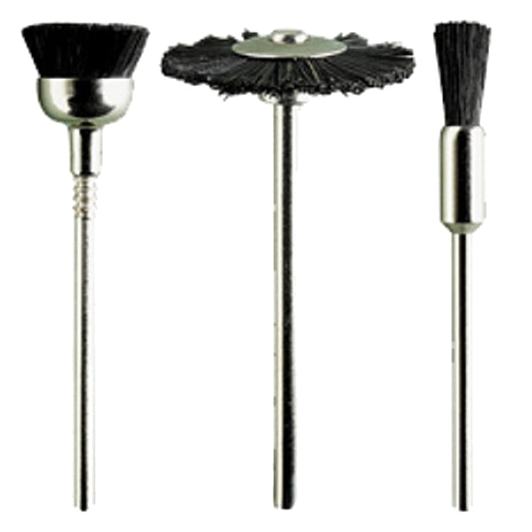 Black Bristle Brushes Set: 3 Pieces - Jewelry Polishing, Metal Deburring, and Cleaning Tools