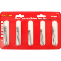 TorkCraft 5-Piece Tungsten Carbide Rotary Burr Set: Cylindrical, Round, Ball, Rounded, Conical Shapes