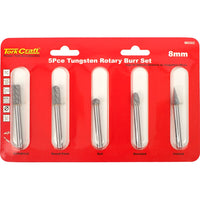 TorkCraft 5-Piece Tungsten Rotary Burr Set - 8mm, Metal Grinding, Deburring Tool
