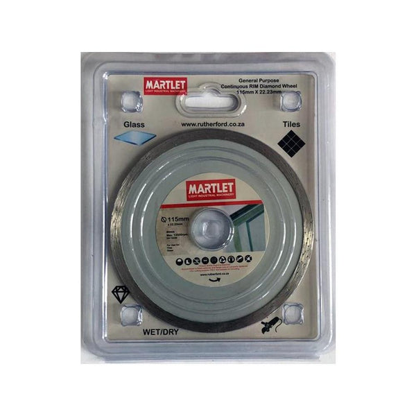 MARTLET 115mm Diamond Cutting Wheel: Glass, Tile, Wet/Dry | Continuous Rim Blade