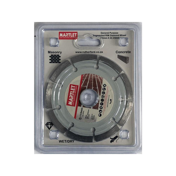 MARTLET 115mm Diamond Cutting Wheel - Segmented RIM, General Purpose. Cuts Masonry & Concrete. Wet/Dry Use