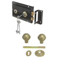 Mackie Rim Lock Set: Keys, Knob, Black Steel - Secure Your Interior Doors!