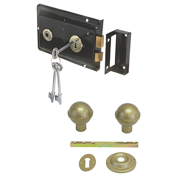 Mackie Rim Lock Set: Keys, Knob, Black Steel - Secure Your Interior Doors!