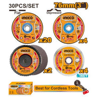 INGCO 76mm Metal & Grinding Disc Set - 30 Pieces, Abrasive Cutting Wheels