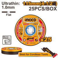 INGCO Ultra-thin 115mm Cutting Disc - Metal & Inox, Cordless Tools - 25 Pcs. High Efficiency