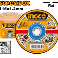 INGCO Metal Cutting Disc 115x1.2mm, 50pcs/box. Abrasive cut-off wheel for steel & inox. Flat grinding disc.