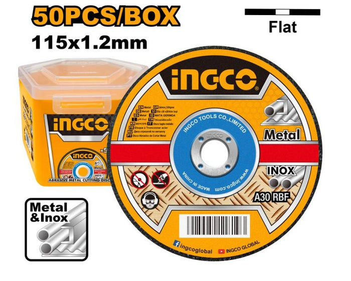 INGCO Metal Cutting Disc 115x1.2mm, 50pcs/box. Abrasive cut-off wheel for steel & inox. Flat grinding disc.