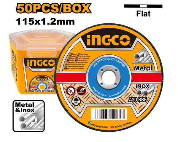 INGCO Metal Cutting Disc 115x1.2mm, 50pcs/box. Abrasive cut-off wheel for steel & inox. Flat grinding disc.