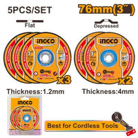 INGCO ACC DISC ABR METAL & GRINDING 76MM SET 5PCS - MCD303768