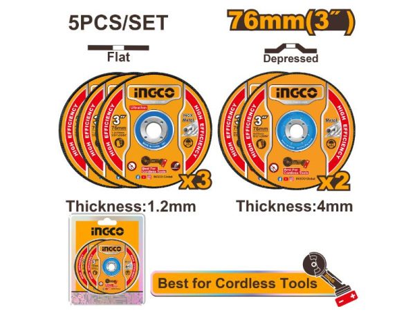INGCO ACC DISC ABR METAL & GRINDING 76MM SET 5PCS - MCD303768