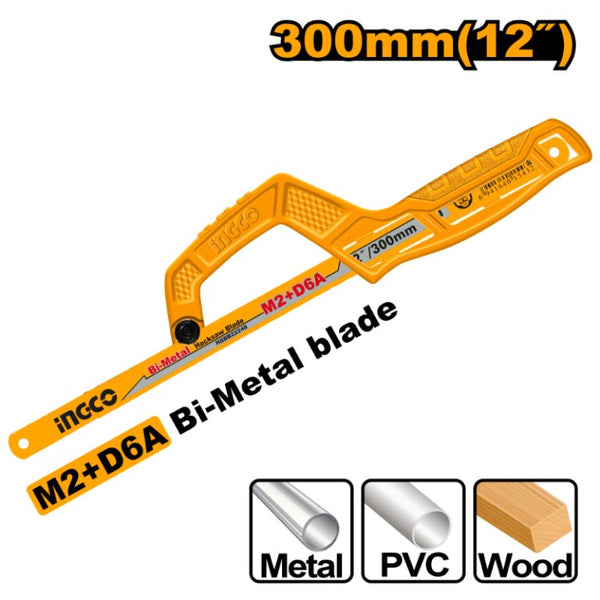 INGCO Hacksaw 300mm Bi-Metal Blade: Metal, PVC, Wood Cutting Hand Tool