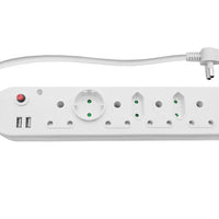 Multi Plug 4x16A 4x5A 2xUSB 0.5m Cord White
