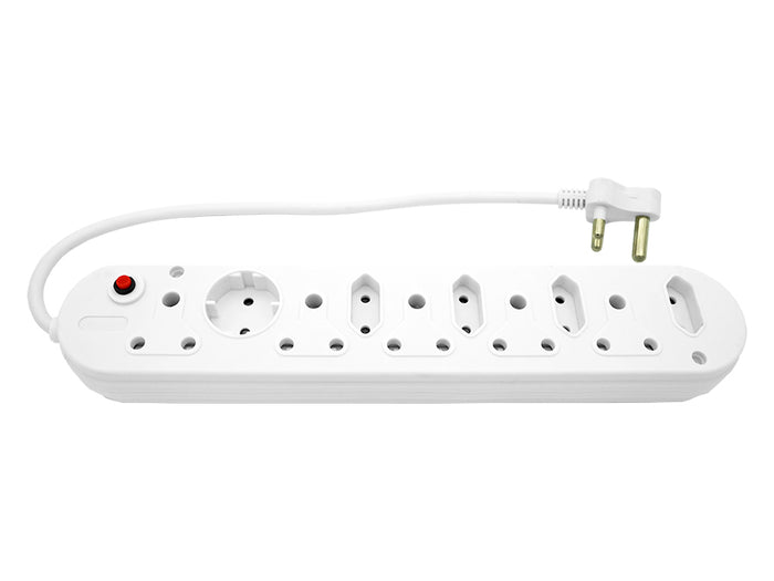 Multi-Plug Power Strip: 5x16A, 5x5A, 0.5m Cord, White Surge Protector | chavda.com
