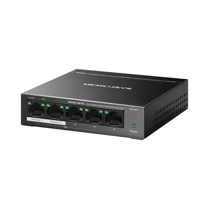 MERCUSYS 5-PORT GB DESKTOP SWITCH WITH 4-PORT POE+ - NET-MER-MS105GP
