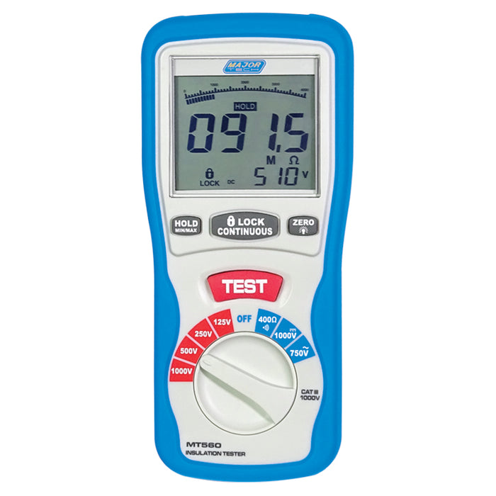 Major Tech 125/250/500/1000V Digital Insulation Tester, CAT IV 600V MT560