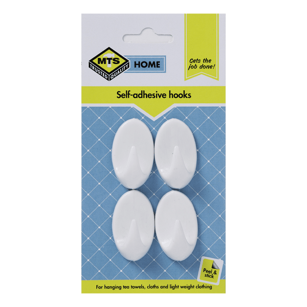 Mts Home Oval Hook Pvc White Small P/4 Mts0111