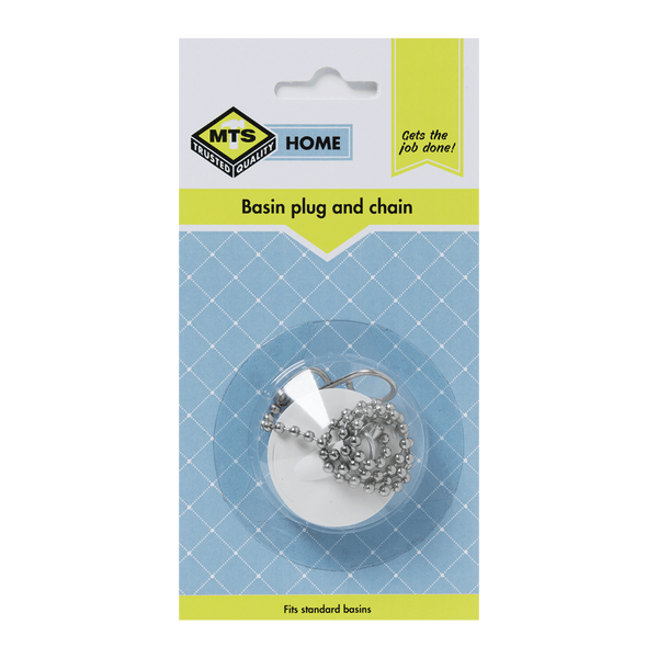 MTS Home White Basin Plug and Chain - Standard Sink Stopper Replacement Bathroom Fixture