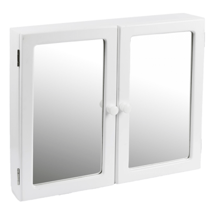 MTS Home White Double Door Mirrored Bathroom Cabinet | Wall-Mounted Storage Solution