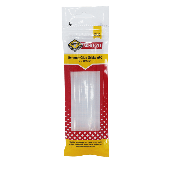 MTS Hot Melt Glue Sticks 6PC - 8x150mm DIY Craft Adhesive - Cable Fixing Hobby & Home Decor Projects
