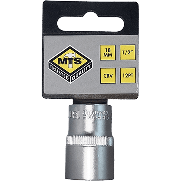 MTS 1/2" Drive Socket, 18mm, Bi-Hex CRV - MTS8018 - Chrome Vanadium Steel Socket