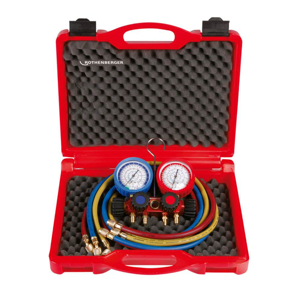 ECO MANIFOLD KIT for R22, R134a, R404A, R410A. Aluminium Body, 68mm Gauges with protector, 1500mm Hoses, 1/4" SAE Connections