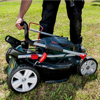 Metabo RM 36-18 LTX BL 46 Cordless Lawn Mower: Brushless, 46cm Cutting Width, Battery Powered. Garden Tool on White Background.
