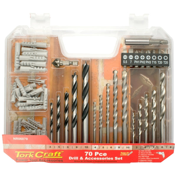 Drill Bit & Accessory Set 70Pc In Plastic Carry Case Nr06070