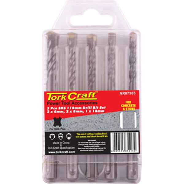 Tork Craft SDS Drill Bit Set - 5 Pcs - Concrete & Stone Drilling - 6mm, 8mm, 10mm