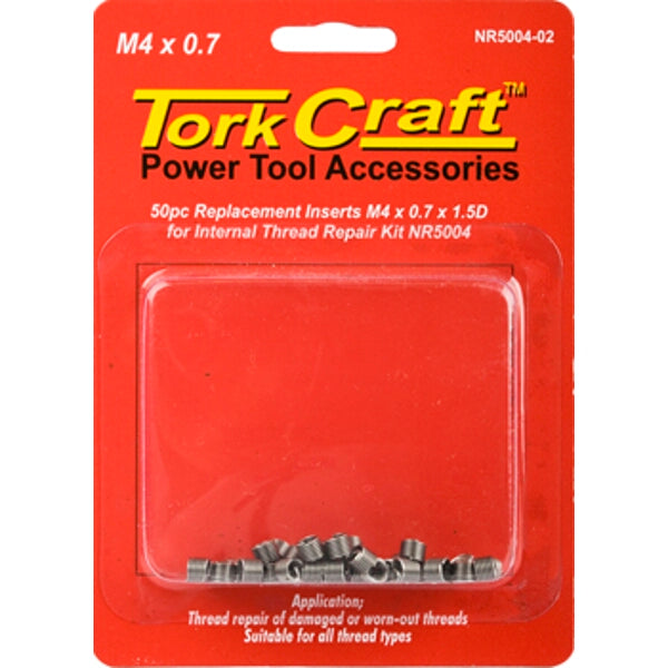 Tork Craft Thread Repair Inserts M4 x 0.7 - 50pc Replacement for Internal Threads - Fix Damaged Threads