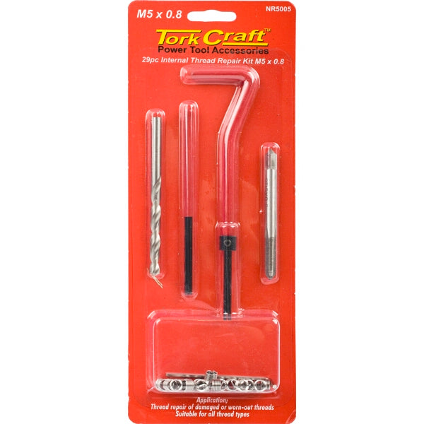 Tork Craft M5 x 0.8 Thread Repair Kit - 29pc Internal Thread Repair for Damaged Threads