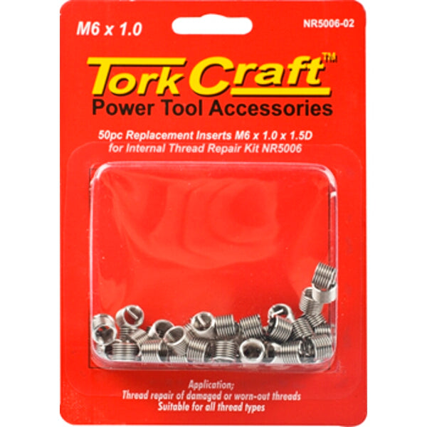 Tork Craft M6 x 1.0 Thread Repair Kit Inserts - 50pc Replacement for Damaged Threads, Power Tool Accessories NR5006-02