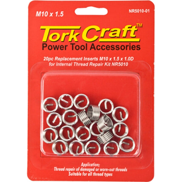 Tork Craft M10 Thread Repair Inserts - NR5010-01 - Power Tool Accessories - M10 x 1.5 Replacement Inserts for Damaged Threads