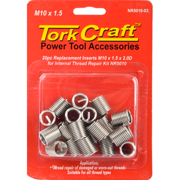 Tork Craft M10 x 1.5 Thread Repair Inserts - 20pc Replacement for Damaged Threads - Internal Thread Repair Kit NR5010