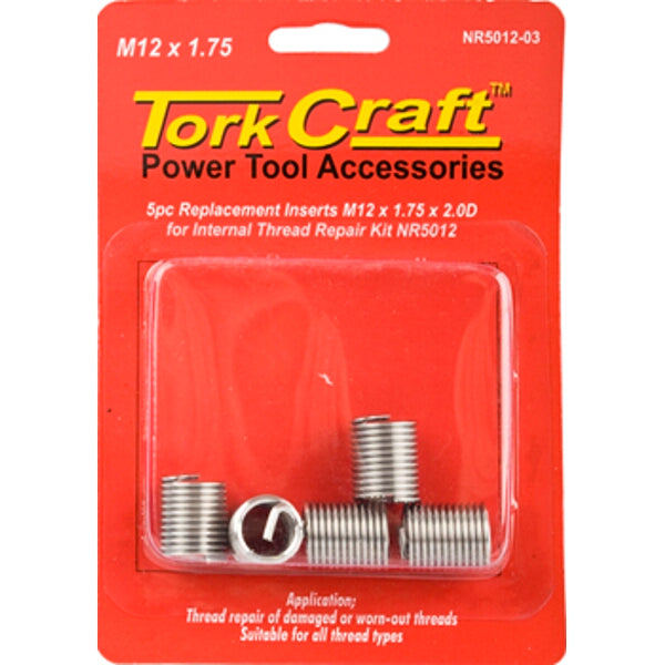 Tork Craft M12 x 1.75 Thread Repair Inserts - 5pc Replacement for Damaged Threads