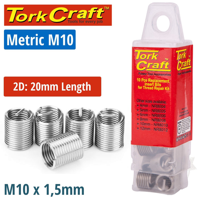 Tork Craft Thread Repair Kit M10 X 2 D Replacement Inserts 5 Pce Nr8010 3