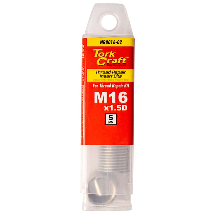 Tork Craft M16 Thread Repair Kit Inserts - 5 Pack. M16x1.5D Replacement Inserts, Thread Repair for Damaged Threads