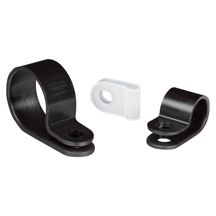 P Clips Nylon 13.6mm: Black & White Cable Clips - Pack of 100