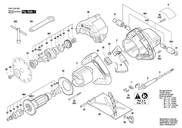 Bosch power tool exploded view diagram: spare parts diagram & parts list. Bolt component.