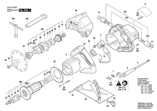 Bosch power tool exploded view diagram: spare parts diagram & parts list. Bolt component.