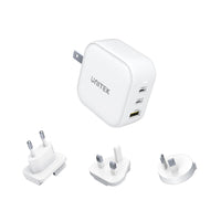 UNITEK P1108AWH 66W 3-PORT USB GAN TRAVEL CHARGER (US, EU, UK, AU) WITH PD AND QC3.0 - USB-3P-CHARGE-P1108A
