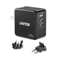 UNITEK TRAVEL CHARGER (65W) 4IN1 GAN BLK(P1117B).* - USB-CHARGER-P1117B