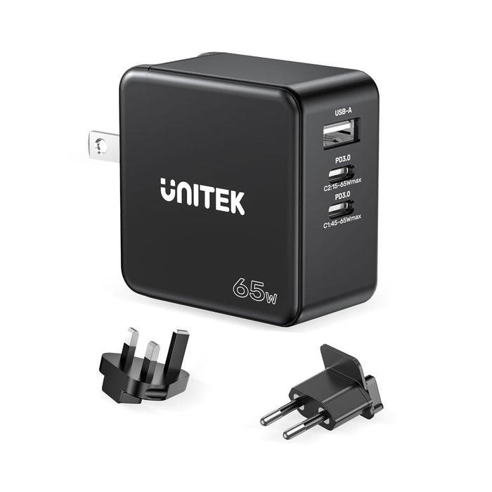 UNITEK TRAVEL CHARGER (65W) 4IN1 GAN BLK(P1117B).* - USB-CHARGER-P1117B