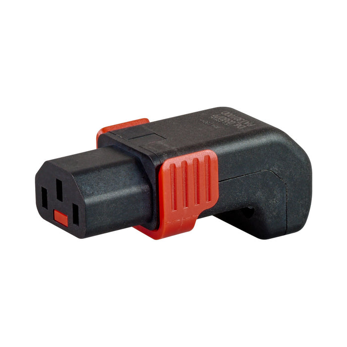 IECLOCK FEMALE KETTLE LOCKABLE CONNECTOR - ANGLED-DOWN AND REWIREABLE - PWR-C13-IEC-LK-DOWN