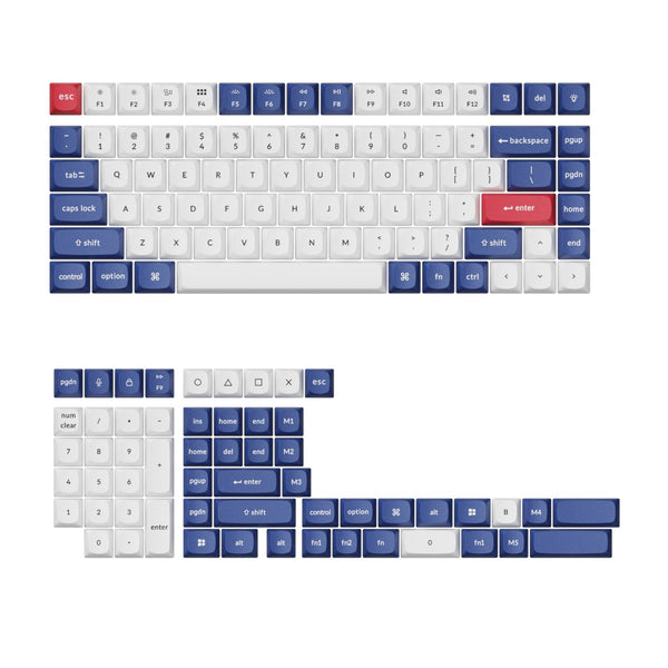 Keychron Blue/White Double-Shot PBT OSA Keycap Set. Keyboard accessory for customizing your Keychron mechanical keyboard.