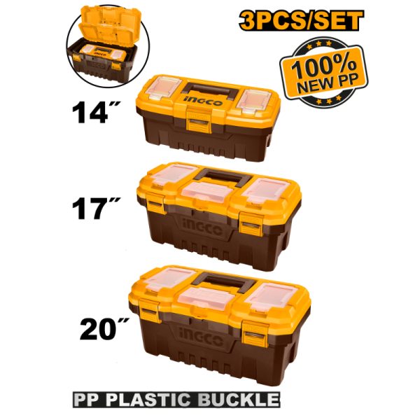 INGCO TOOL BOX PLASTIC 3PC SET + TRAY PLASTIC CLIP