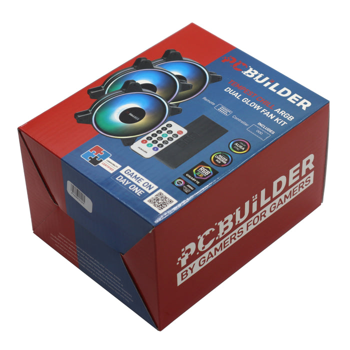 PCBuilder Tempest Chill ARGB Dual Glow Fan Kit - 3x120mm, Remote Controller, PC Cooling for Gaming Rigs