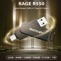 Patriot Rage R550 256GB USB3.2 Swing Type A to Type-C Flash Drive-PE256GR550DSAD