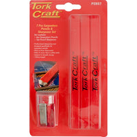 Tork Craft 7-Piece Carpenter Pencil Set with Sharpener | Woodworking, Construction Pencils